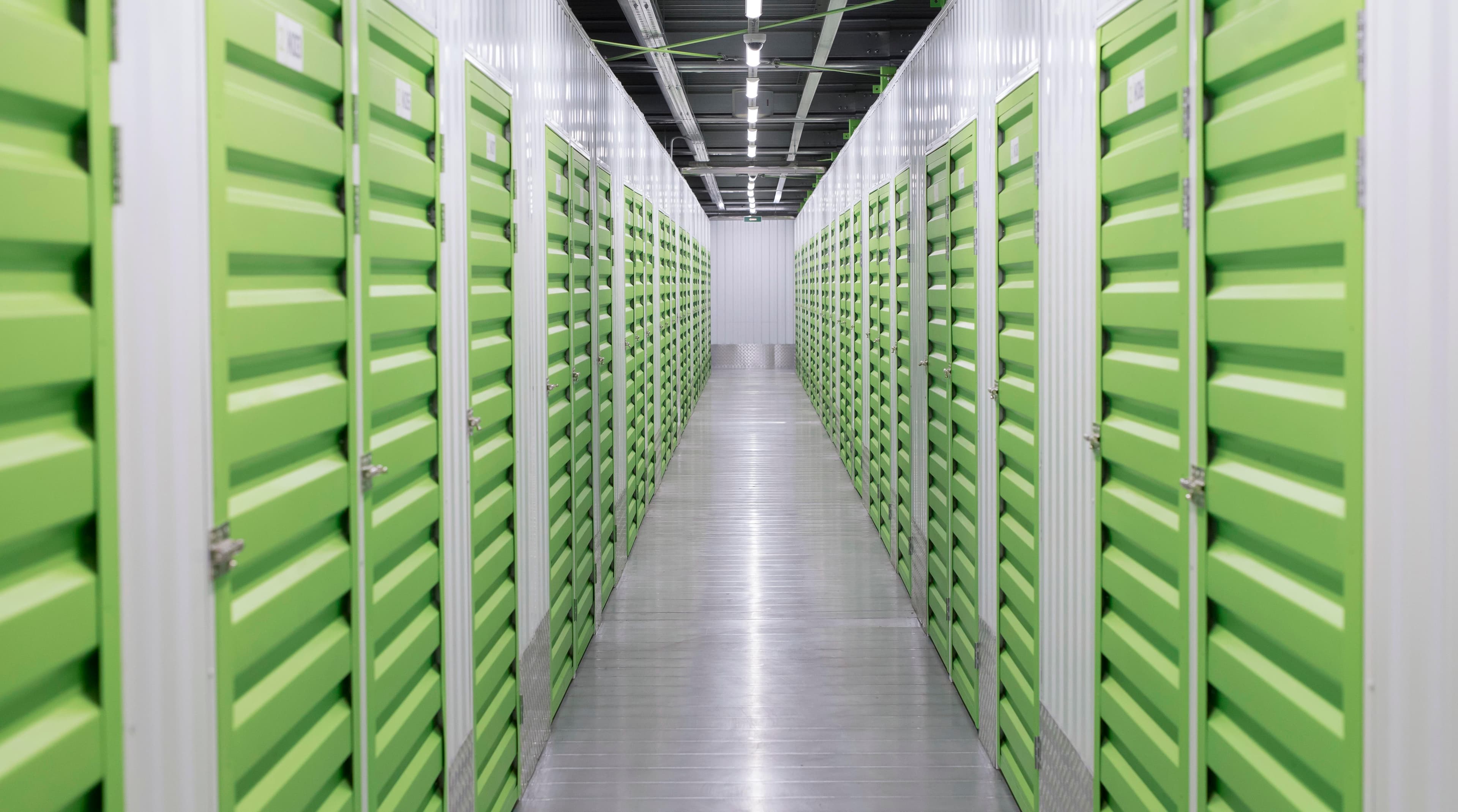 Rows of self-storage units
